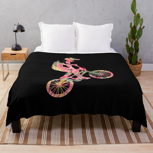 Watercolor floral plush blanket with BMX graphics