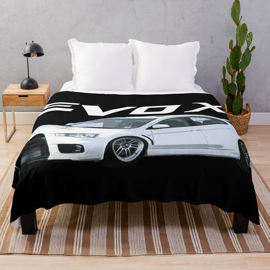 Plush blanket featuring the Evo X Wicked White RPF1 design