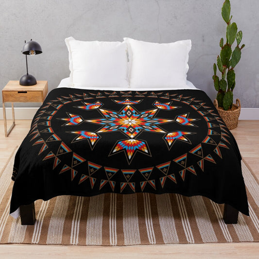 Celestial Native American Inspired Plush Blanket with Stars and Cultural Designs