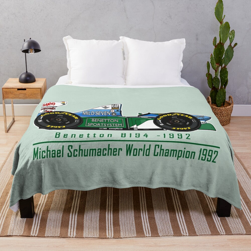 Schumacher Benetton F1 plush blanket with vintage F1 racing design