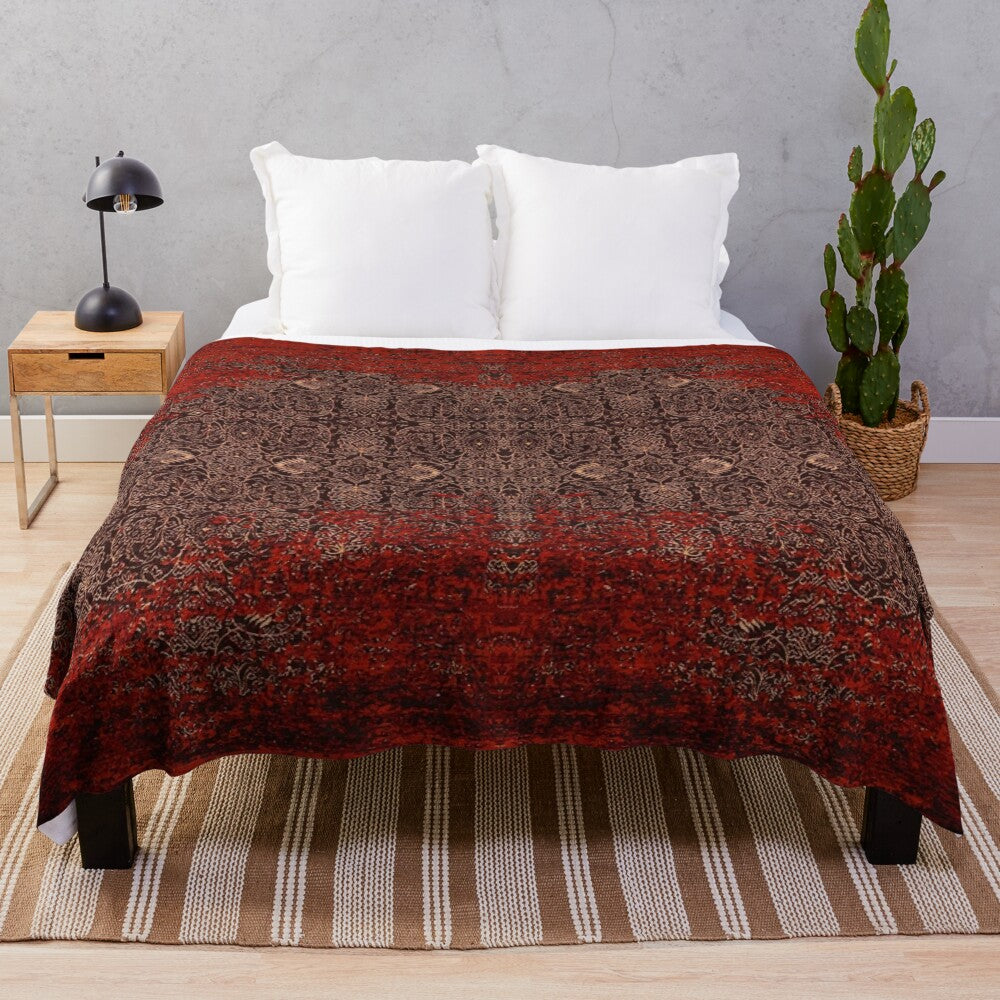 Vintage-inspired Moroccan plush blanket with traditional artwork