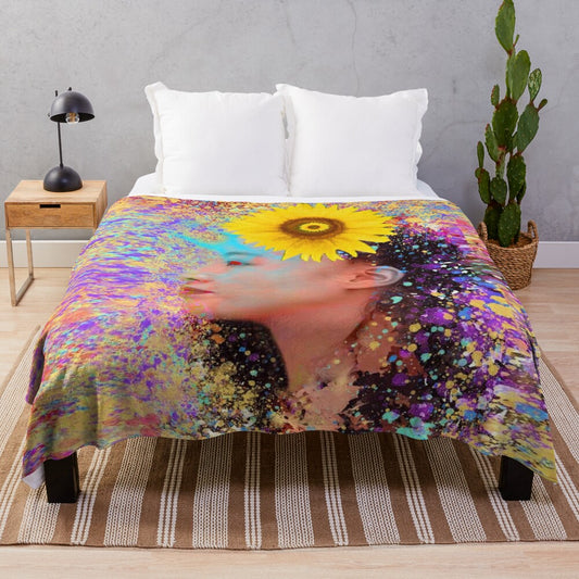 Impressionist-inspired plush blanket with vibrant colors and patterns