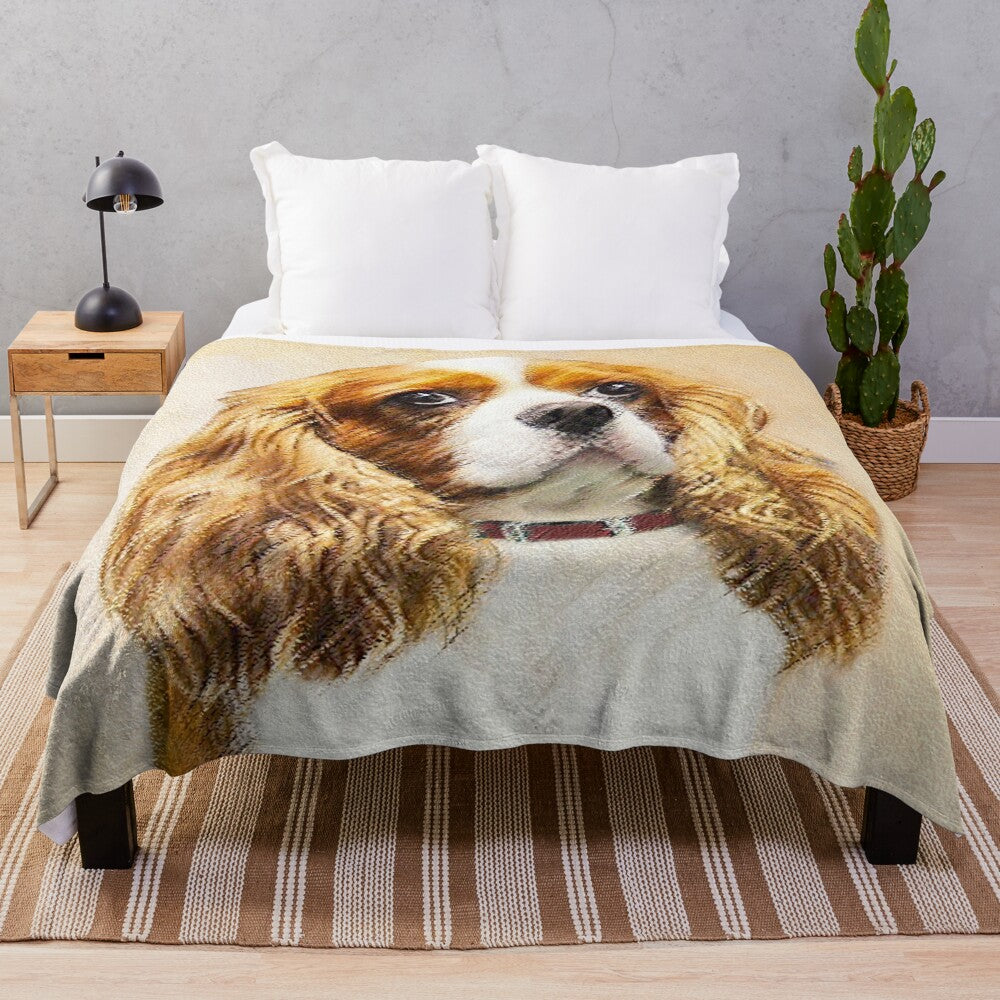 Cavalier King Charles Spaniel dog breed portrait on a plush blanket