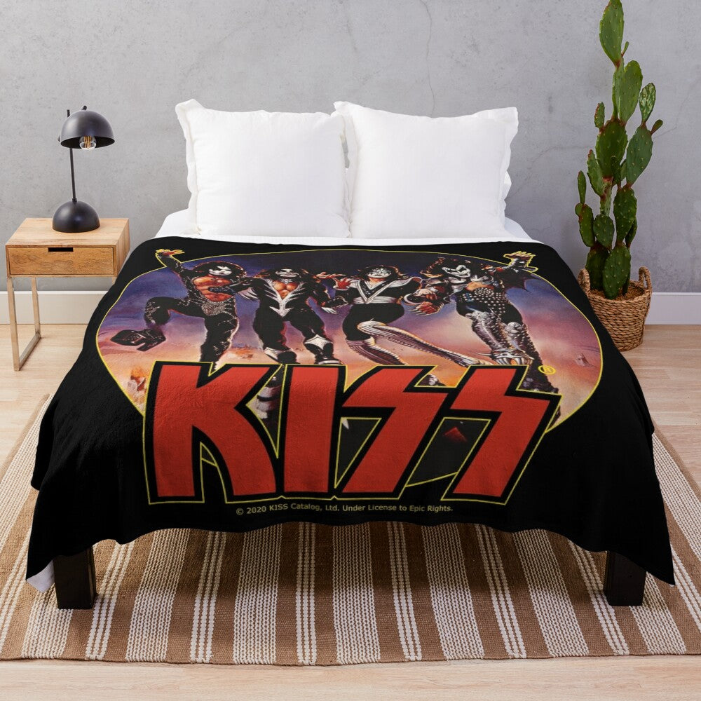 KISS band inspired plush blanket with band members