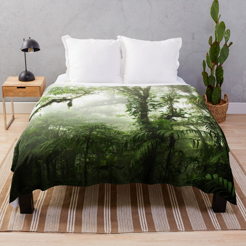 Cloud Forest Plush Blanket with Lush Greenery