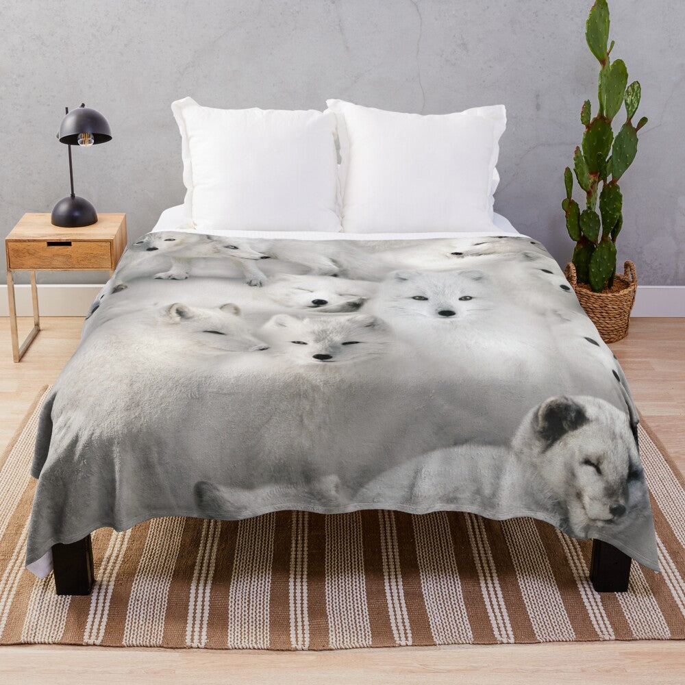 Cozy Arctic Foxes Plush Blanket