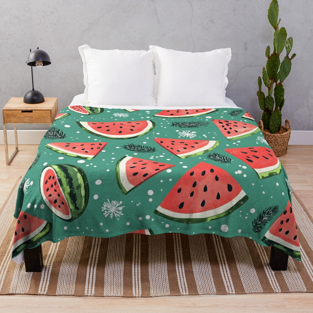 Soft, plush watermelon-patterned blanket with a vibrant watercolor design