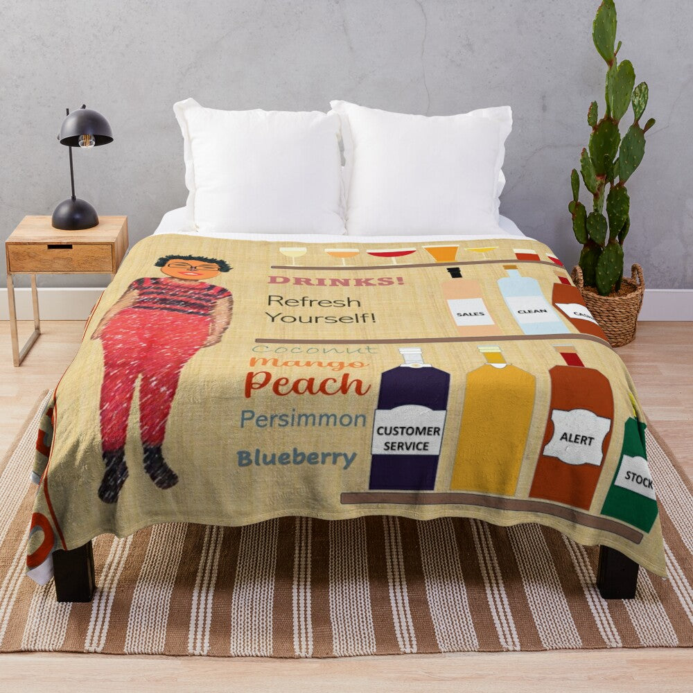 Inspirational plush blanket with occupations and beverages design