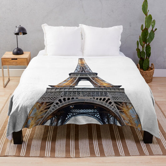 Eiffel Tower plush blanket featuring the iconic Paris landmark