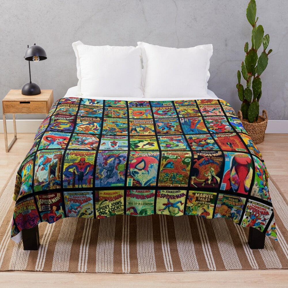 Vintage superhero comic book collection pattern plush blanket