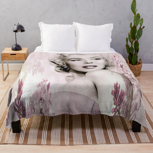 Plush Marilyn Monroe Pink Floral Blanket