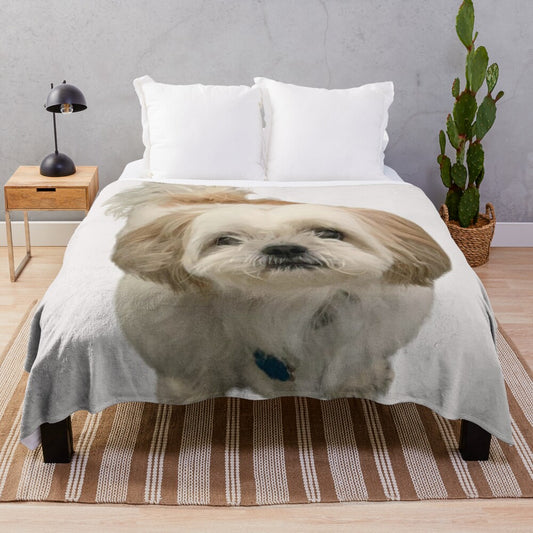 Soft and Cuddly White Shih Tzu Plush Blanket