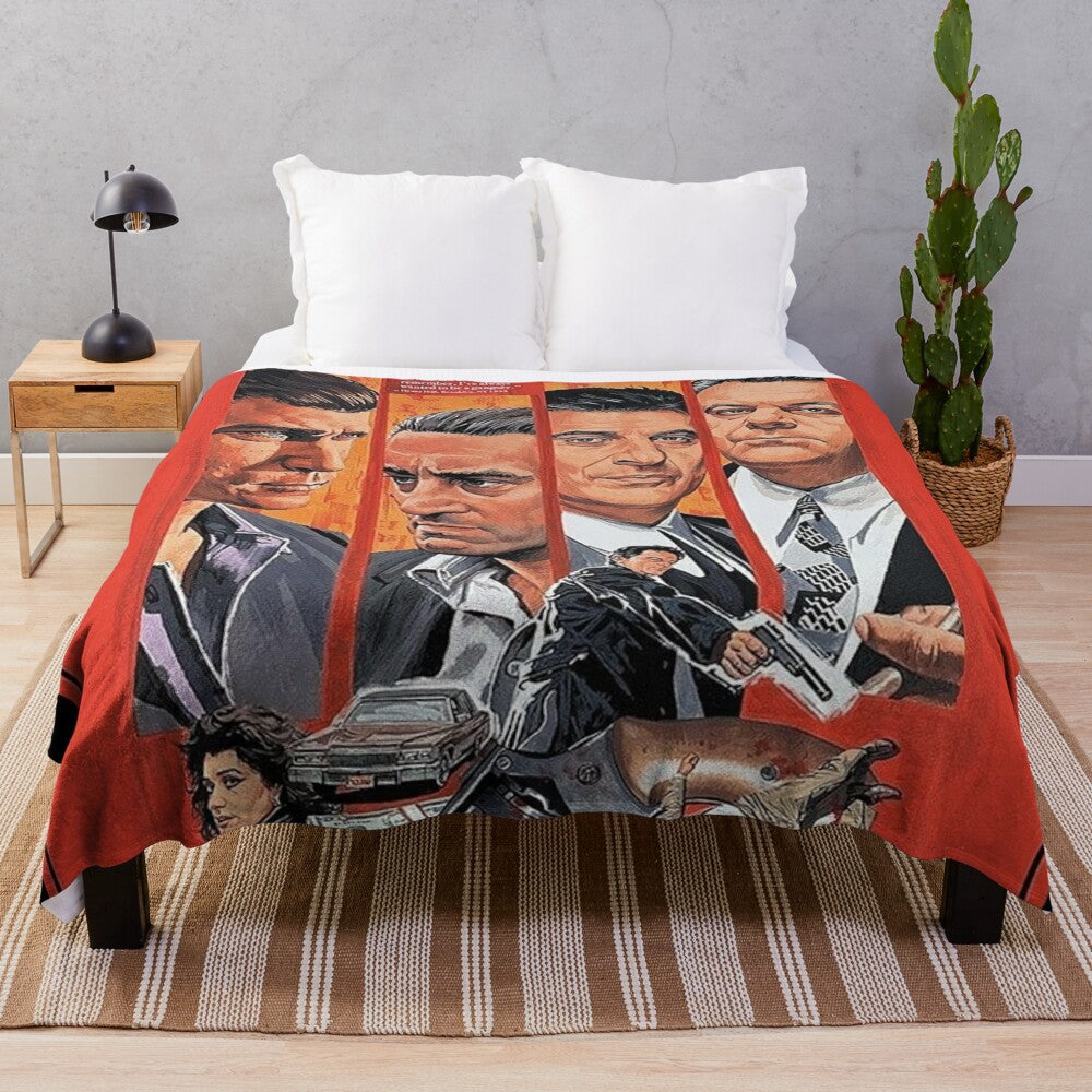 Goodfellas-inspired plush blanket with movie and cartoon characters