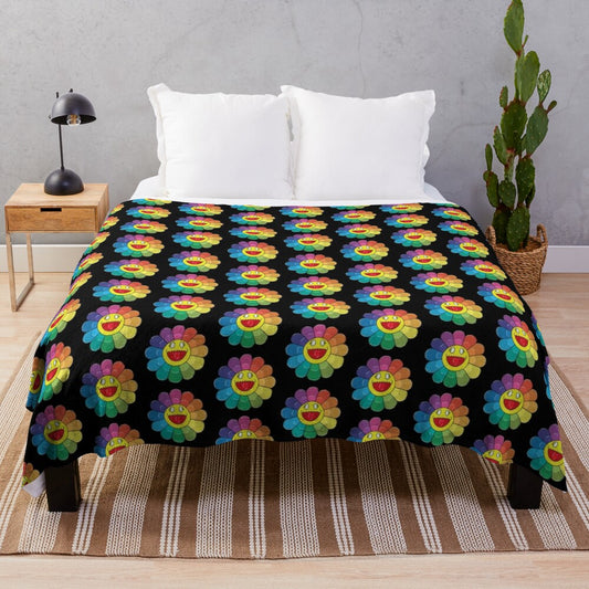 Colorful flower-patterned plush blanket