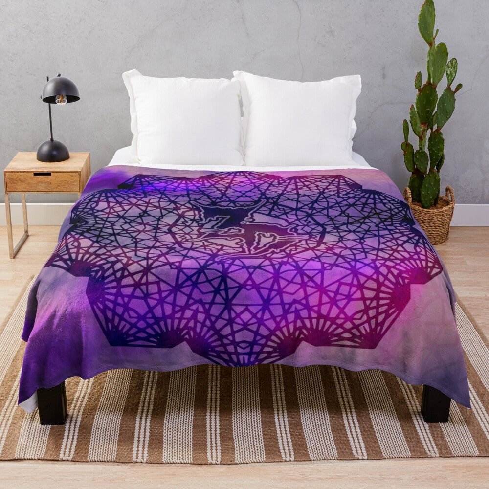 Soft, plush blanket with a vibrant mandala design, perfect for festival and rave attire