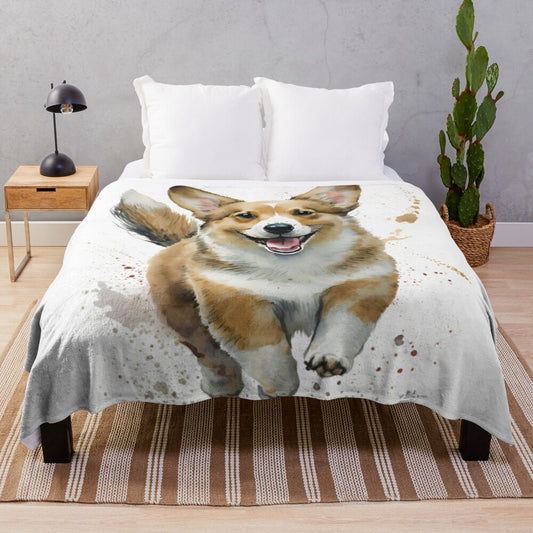 Watercolor Corgi Dog Plush Blanket