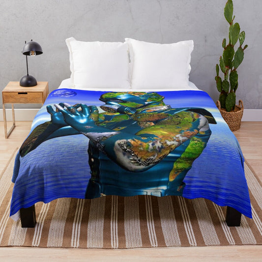 Abstract plush blanket featuring a world pollution design