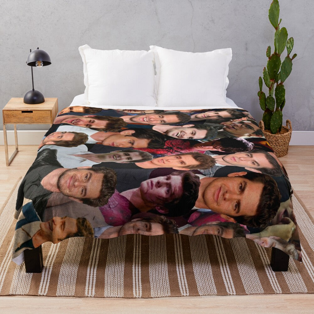 Andrew Garfield photo collage printed on a cozy plush blanket