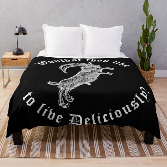 Cozy plush blanket with gothic and witch-inspired design