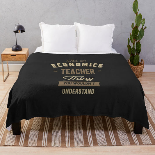 Soft and plush economics teacher-themed blanket