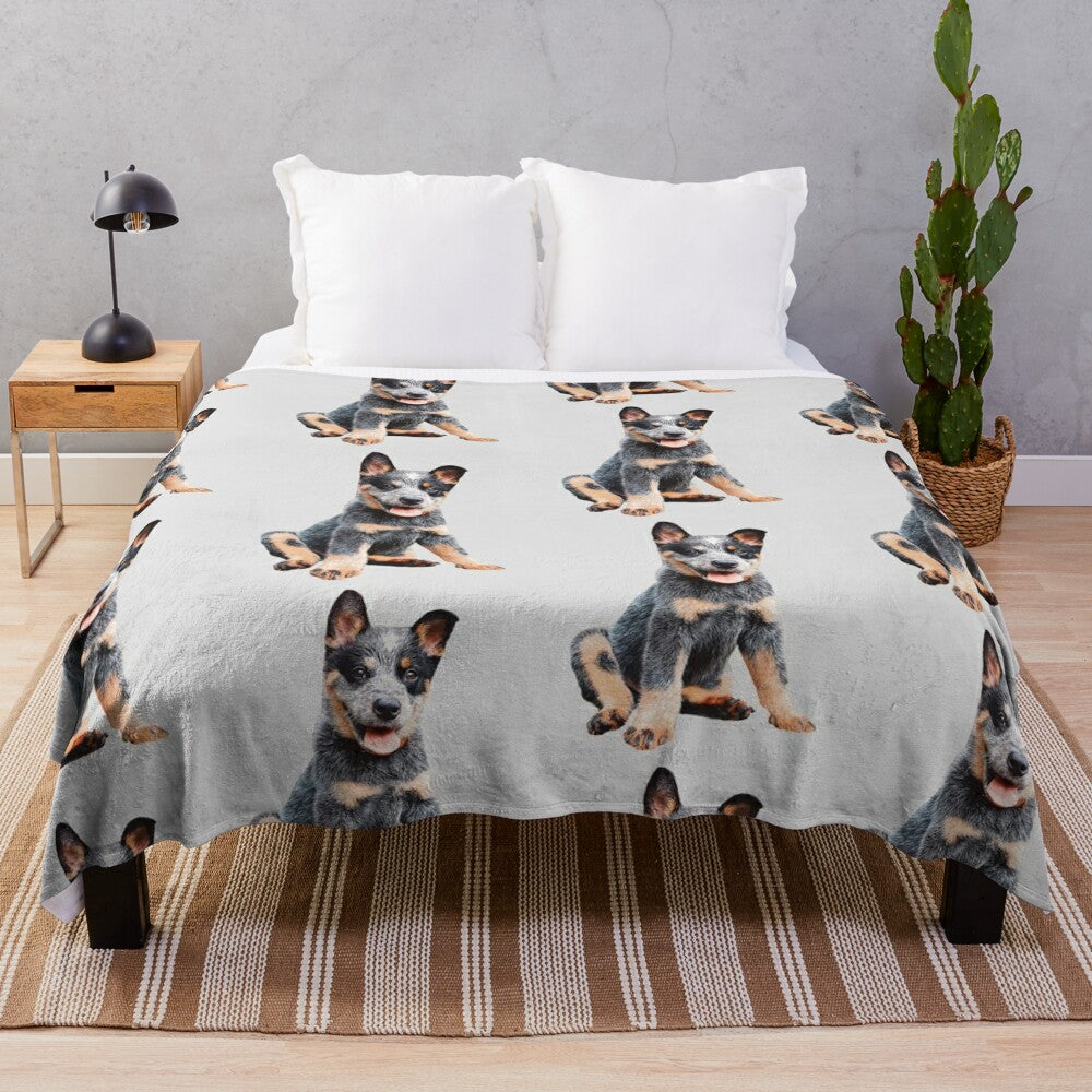 Adorable Australian Cattle Dog Blue Heeler Puppy on Plush Blanket