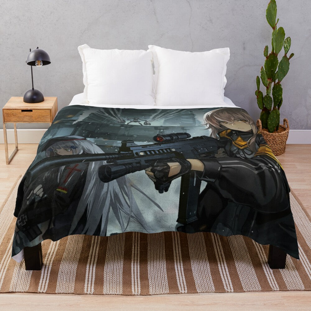 Girls Frontline themed plush blanket with popular characters