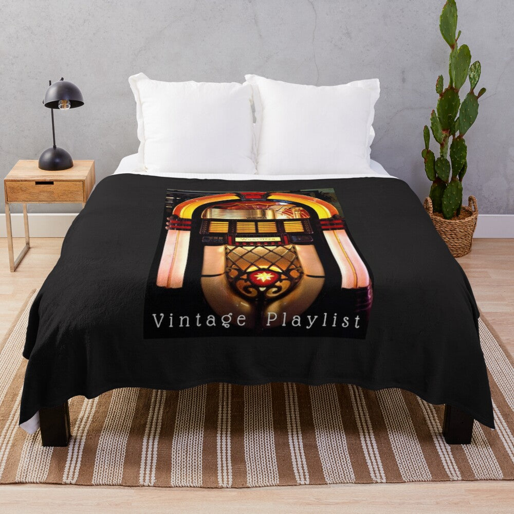 Vintage-inspired plush blanket featuring a classic Wurlitzer jukebox and retro music playlist