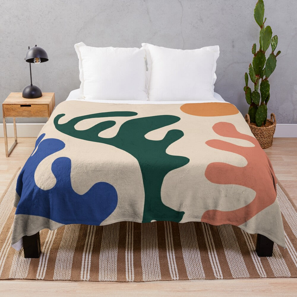 Matisse-inspired abstract plush blanket with contemporary pattern