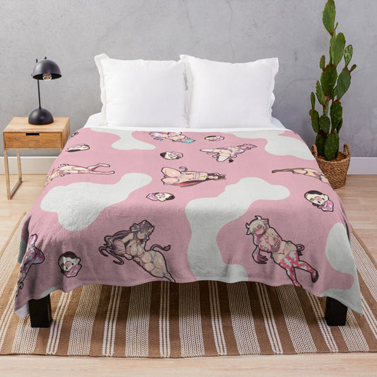 Soft and cuddly plush blanket featuring a cute cow design for anime enthusiasts