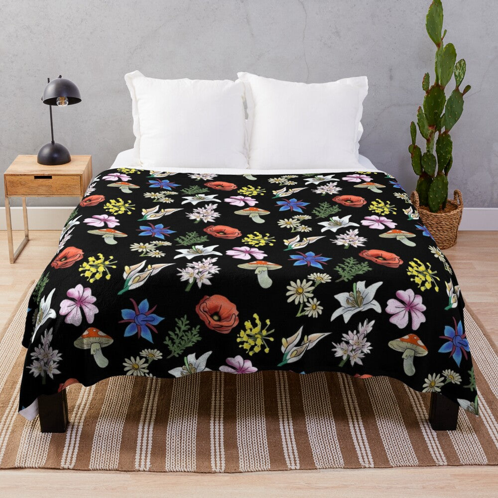 Soft and cozy plush blanket featuring a watercolor-style floral design inspired by the indie game SpiritFarer