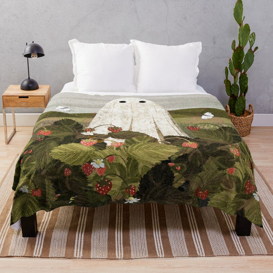 Strawberry fields plush blanket with nature motifs