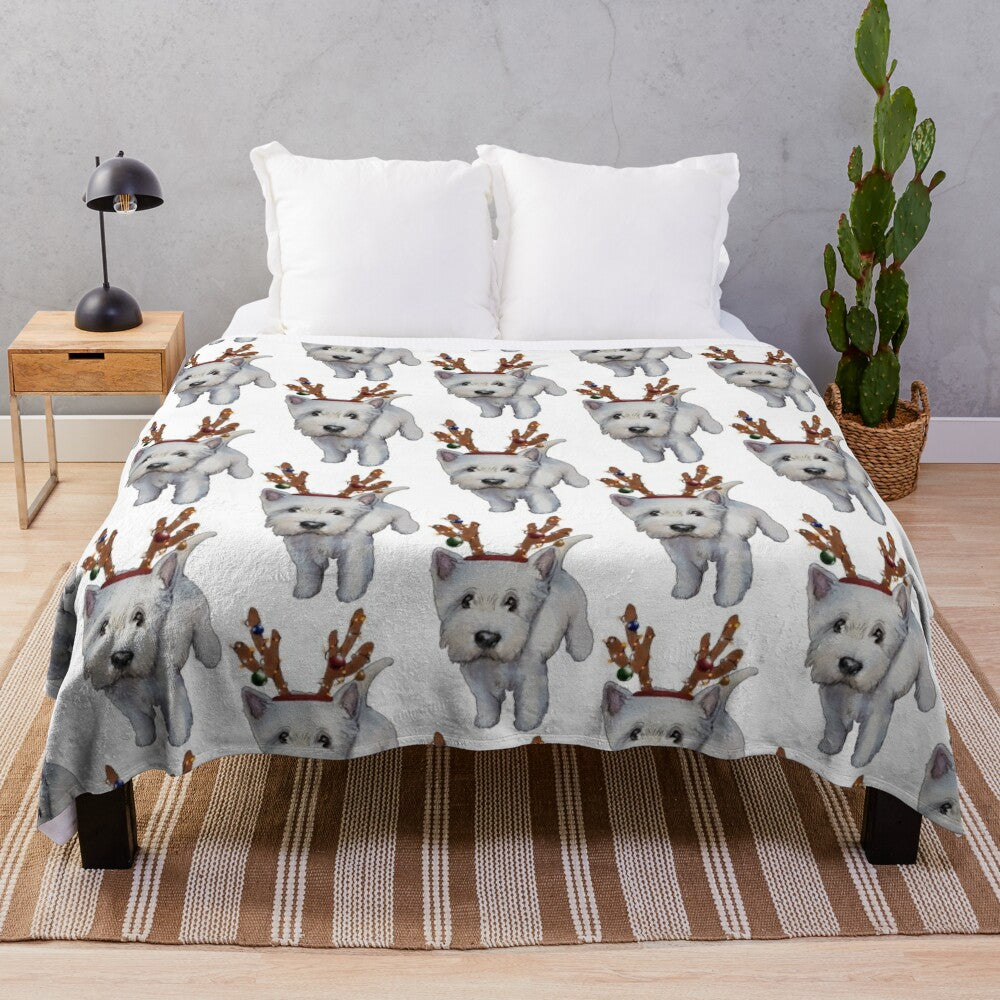 Soft and plush Westies-patterned blanket for cozy holiday snuggling