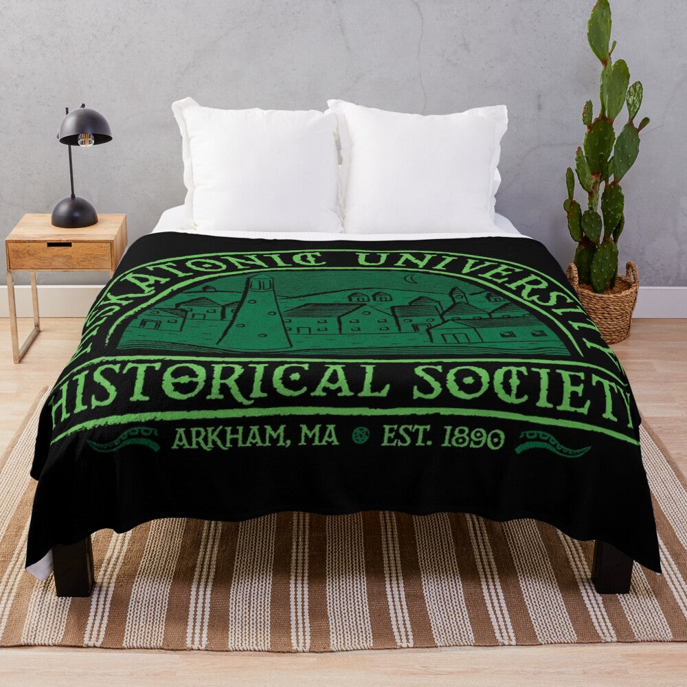 Miskatonic Historical Society Plush Blanket with Cthulhu and Lovecraft-inspired design