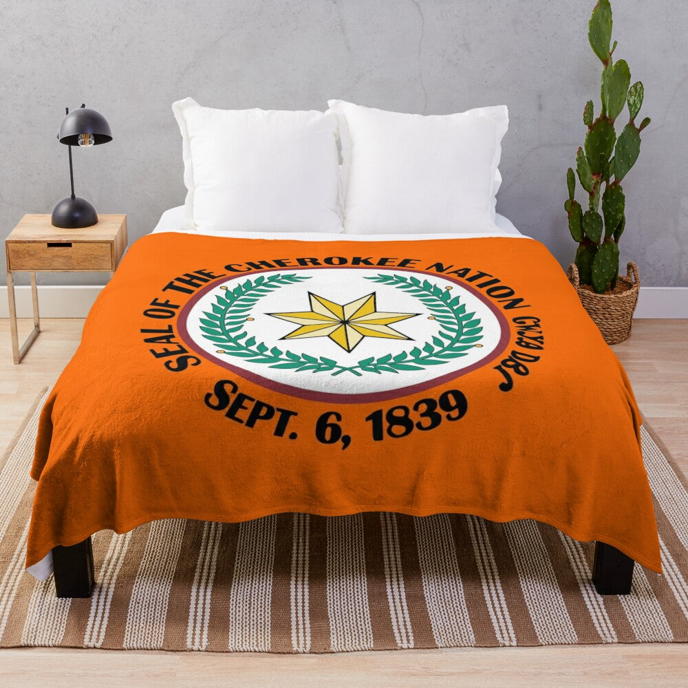 Plush blanket featuring the flag of the Cherokee Nation