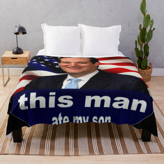 Plush blanket featuring "This Man Ate My Son" meme design