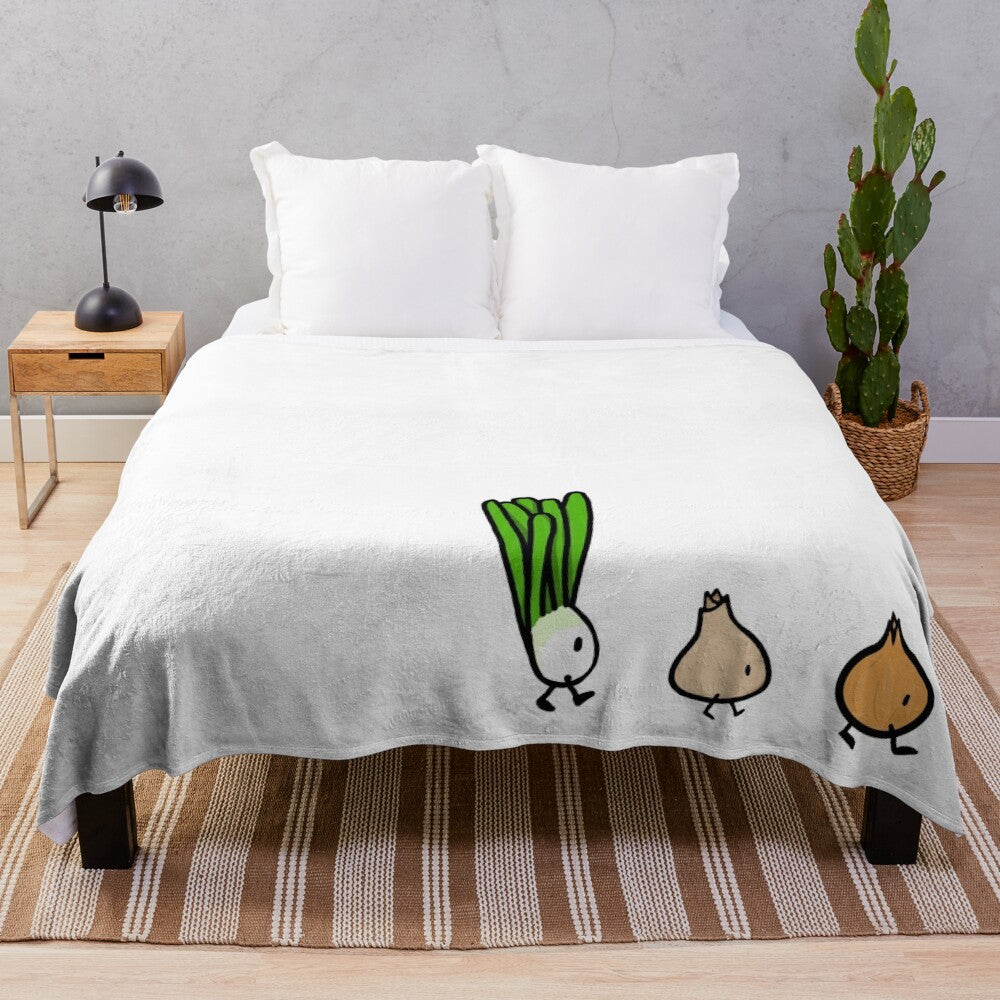 Cozy plush blanket featuring a trio of onions and garlic