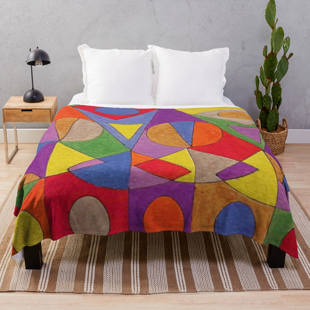 Colorful abstract acrylic plush blanket with a contemporary design