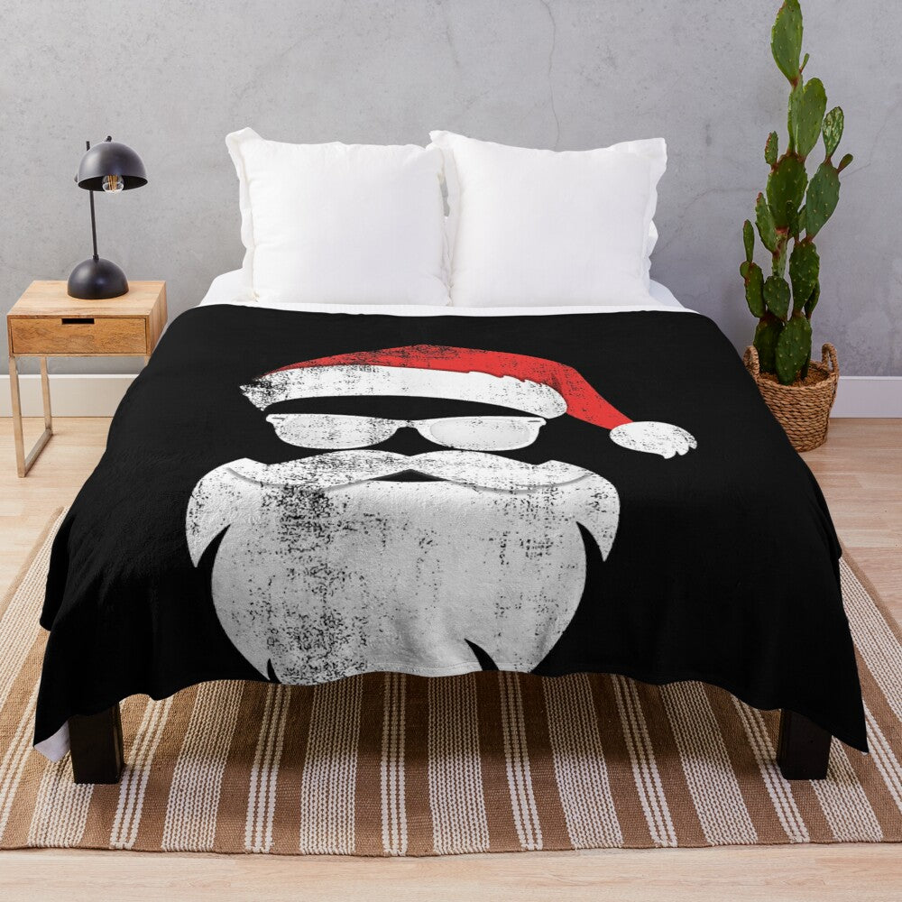 Cozy Christmas plush blanket featuring a fun and festive Santa Claus face design