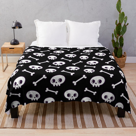 Plush blanket with a cute, spooky skull pattern