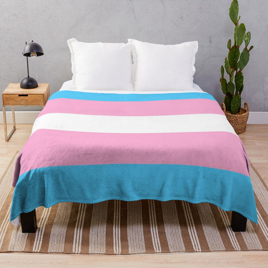 Transgender pride plush blanket with colorful pride flag design