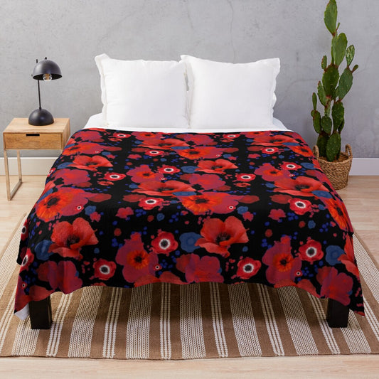 Vivid floral poppies plush blanket