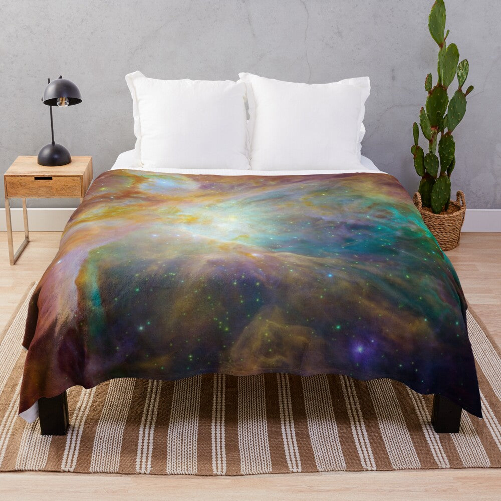 Cosmic galaxy rainbow pattern plush blanket