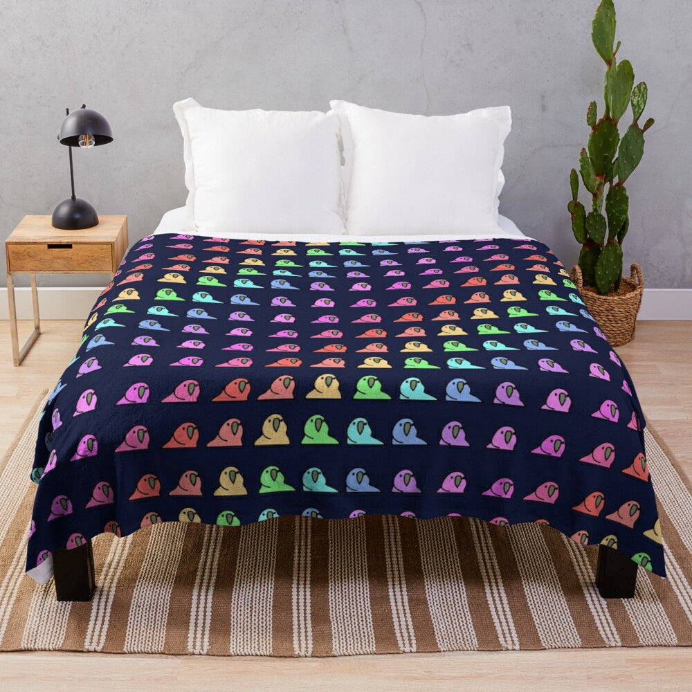 Colorful plush parrot themed blanket