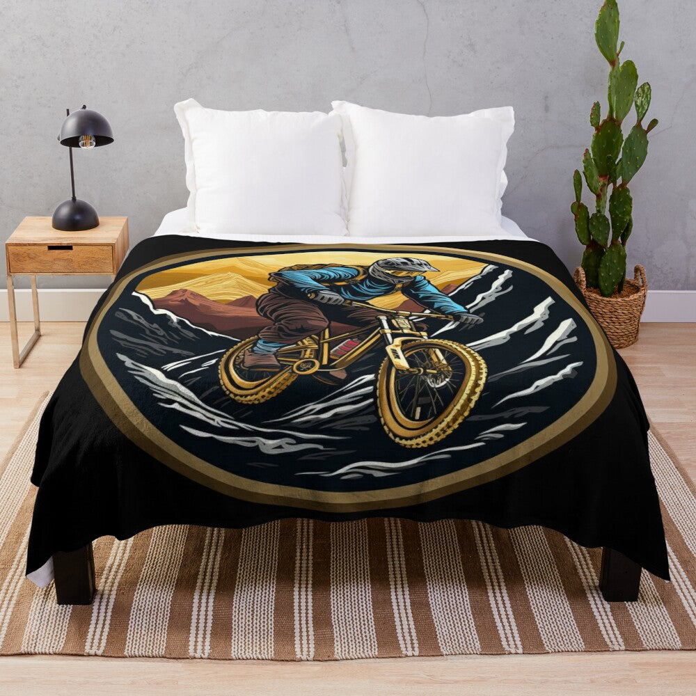 Retro Downhill Mountain Bike Plush Blanket