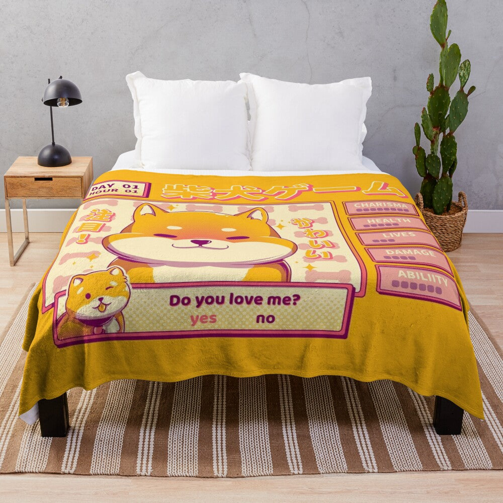 Shiba Inu plush blanket with kawaii anime-inspired design