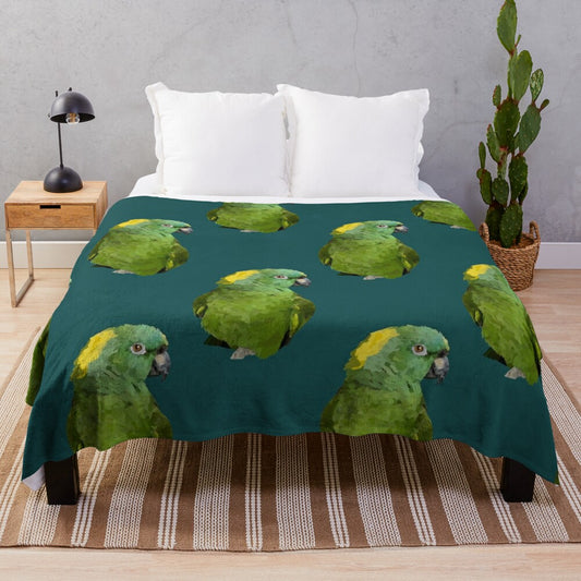 Colorful yellow naped amazon parrot plush blanket