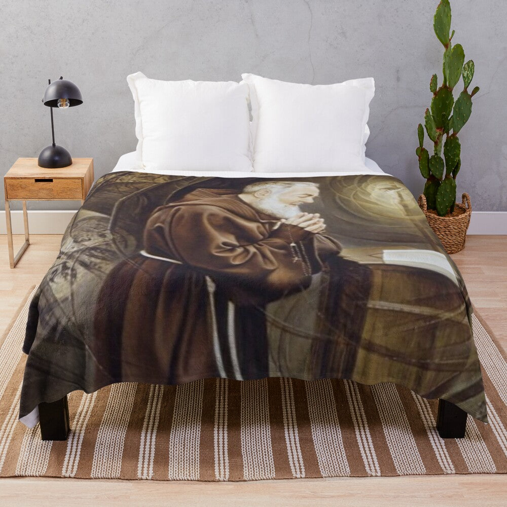 Padre Pio Plush Blanket featuring religious imagery