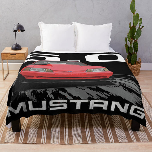 Retro Ford Mustang GT V8 inspired plush blanket