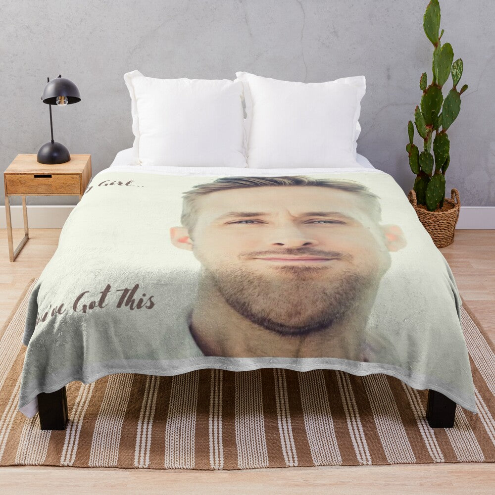 Ryan Gosling inspired plush blanket with "Hey Girl" design