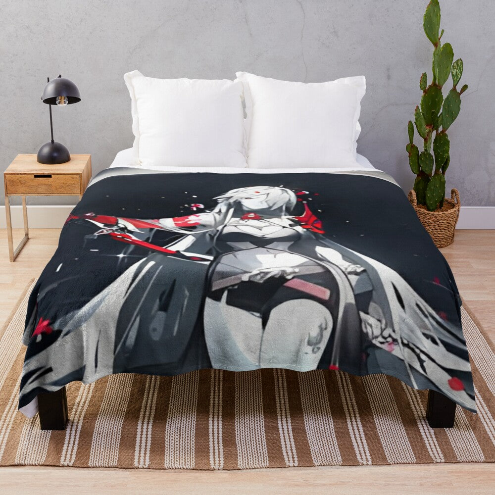 Acheron-inspired plush blanket with gothic and underworld aesthetic, featuring Honkai Star Rail fanart design